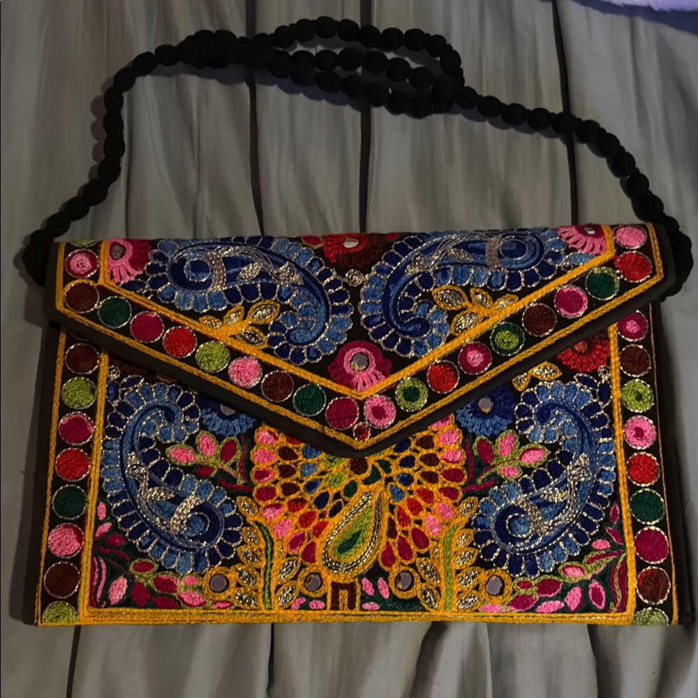 Embroidered Multicolor Clutch Bag